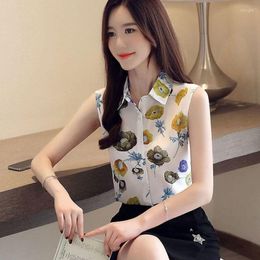 Women's Blouses Women Blouse Female 2023 Korean Sleeveless Floral Fashion Chiffon Shirt Loose Top Summer Versatile