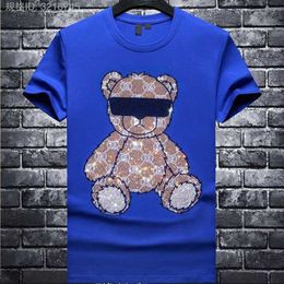 Men's T-Shirts Hot Diamond TShirt Glasses Bear Tide Brand Male Short Sleeved Tees New Style Casual Young Streetwear Cotton Top Men's Clothing Z0221