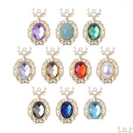 Charms 10Pcs Elk Antler Alloy Oval Pendants Mixed Color Aureate Plated For Diy Earring Necklace Supplies Accessories Drop Deli Dhyvc