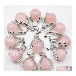 Charms Natural Rose Quartz Crystal Pendant Hand Hold Round Ball Bead Necklaces Pendants Yoga Reiki Chakra Healing Women Men Jewelry Dhemj