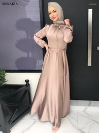 Ethnische Kleidung Siskakia Elegant Satin Maxi Kleid bescheidene Eid Outfits Kleider für muslimische Frauen Dubai Türkei Arabisch Oman Katar Islamische Kleidung