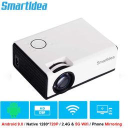 Projectors SmartIdea T01A HD Mini Projector Native 1280x720P LED Android 90 5G WiFi Video Beamer Home Cinema Smart 3D Movie Game Proyector J230221