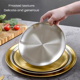 Plates 1pcs Korean Style Dining Plate Stainless Steel Round Shallow Gold Serving Dishes Cake Tray Outdoor Camping Barbecue Wester
