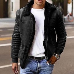 Men's Jackets Men Winter Brand Leather Jacket PU Mens High Quality Zipper Fur Collar Clothing Plush Top