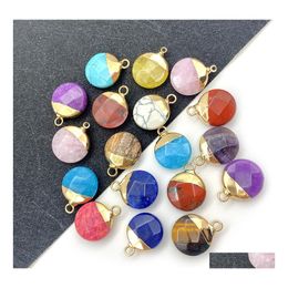 Charms 15X19Mm Colorf Crystal Stone Round Pendant For Jewellery Making Chakra Reiki Healing Green Aventurine Pendants Wholesale Drop D Dhgka