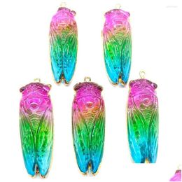 Charms Colorf Crystal Cicada Pendant Gradient Moth For Jewellery Making Diy Necklace Sweater Chain Accessories Drop Delivery 2 Dhyle