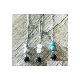 Pendant Necklaces Fashion Natural Lava Stone Turquoise Necklace Volcanic Rock Aromatherapy Essential Oil Diffuser For Women Jewellery Dh5Pk