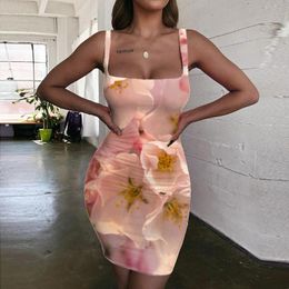 Casual Dresses Giyu Brand Flower Dress Women Flowers Bodycon Pink Sundress Peach Blossom Halter Sleeveless Womens Clothing Mini EveningCasua