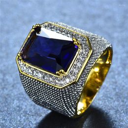 Wedding Rings 2023 Fashion Vintage Big Male Red Geometric Ring With Zircon Stone Yellow Gold Large For Men Women Jewellery