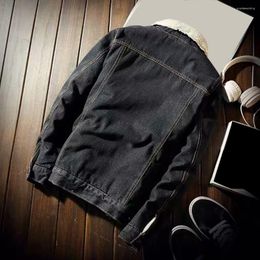 Men's Jackets Men Denim Jacket Lamb Cashmere Lining Skin-touch Coldproof Slim Fit Single Breasted Coat For Office
