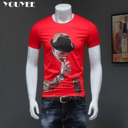 Men's T-Shirts Male Short Sleeve Tshirt Printing Cotton Slim 2021 Summer New Fashion Round Neck Streetwear Hip Hop Red Mens Clothing Top 4XL Z0221