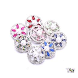 Clasps Hooks Flower Shape Crystal Snap Button Jewelry Findings Rhinestone 18Mm Metal Snaps Buttons Diy Necklace Bracelet Jewelery Dhkms
