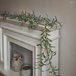 Strings 1.8M Olive Garland Battery Operated With Timer 96 Fairy Lights Artificial Greenery Twig Vine For Fireplace Mantle