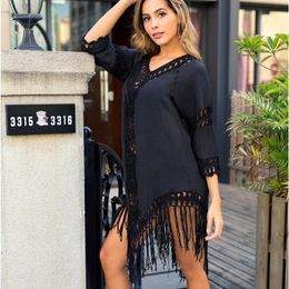 Women's Swimwear Women Sexy Cover Up Lace Hollow Crochet Swimsuit Beach Dress Tassel Cover-Ups Bathing Suit Ladies Wear Tunic Summer 2023