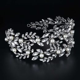 Tiaras Fashion Handmade Bride Crown Wedding Tiaras Rhinestones Women Hair Accessories Pearls Jewelry Headpiece Soft Luxury Hairband Z0220