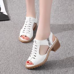 Sandali Comemore Womens Square Heel Summer Shoes Leather Zip Gladiator Medium Platform High s 43 230220