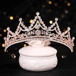 Tiaras New Luxury Wedding Hair Accessories Pink Crystal Rhinestone Pearl Crown Handmade Bride Tiara Queen Tiara Hair Accessories Z0220