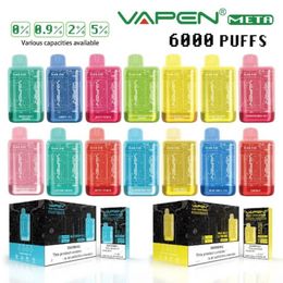 Authentic 0% 2% 5% Options Vapen Meta 6000 Puffs Disposable Vape Pen E Cigarette with Mesh Coil Rechargeable 550mAh Battery Kit