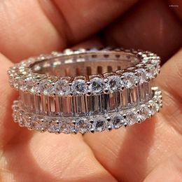 Wedding Rings Size 5-10 Shinning High Quality Luxury Jewellery 925 Sterling Silver Full White Clear Cubic Zirconia Women Band Ring