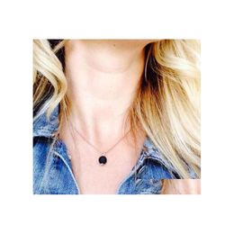 Pendant Necklaces Fashion Sier Gold Colour Round Natural Black Lava Stone Necklace Aromatherapy Essential Oil Diffuser For Women Jewe Dhrbs