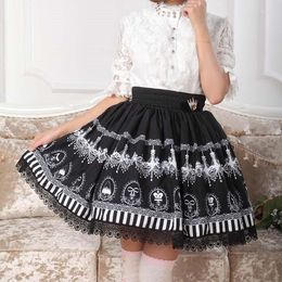 Skirts Women Lolita Custom Made Chandelier Print Vintage Pleated Lace Princess Pretty Female Elegant Short Above Knee Skirt