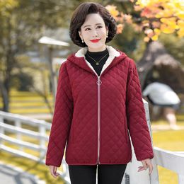 Women's Trench Coats Lamb Wool Women's Cotton Coat Winter Jacket Short Long-Sleeved Hooded Korean Version Plus Velvet Thick Parkers