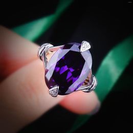 Cluster Rings Vintage Amethyst Sapphire Oval Full Diamond Open Adjustable Couple Ring For Women Purple Blue Anniversary Gift Jewellery