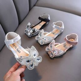 Sandals New Girls Sequin Lace Bow Kids Sandals Children's Cute Pearl Princess Dance Single Casual Shoes Little Girl Party Wedding Shoes R230220