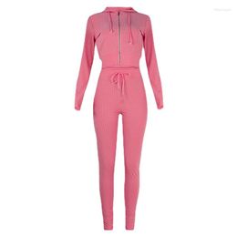 Women's Two Piece Pants Women Hoodie 2-Piece Set Ribbed Tracksuit Long Sleeve Sweatshirt Pencil Suit Joggers Sport Fitness Outfits