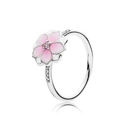 Pink Magnolia Bloom Ring Authentic Sterling Silver for Pandora Fashion designer Wedding Jewelry For Women Girlfriend Gift CZ Diamond Rings with Original Box Set