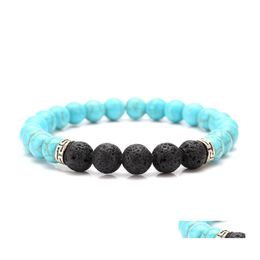 Charm Bracelets Natural Lava Stone Lapis Lazi Turquoise Tiger Eye Bead Bracelet Diy Volcano Essential Oil Diffuser For Women Men Jew Dhkr4