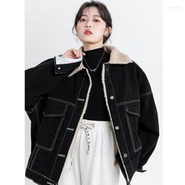 Women's Jackets Black Winter Denim Coats Women Reversible Plush Harajuku Jacket Thicken Plus Female Warm Overcoat Outwear