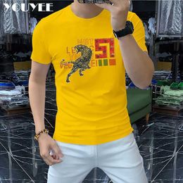 Men's T-Shirts Fashion Men Tshirt Printed Hot Diamonds Leopard Man Top 2022 Summer New Designer Mature Male Handsome Tees Mens Yellow Clothes Z0221