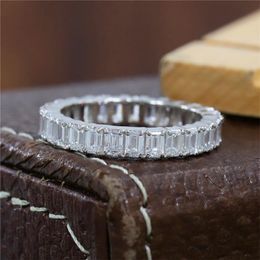 Cluster Rings RandH Jewliry 18K Solid Gold 3.5 2.5mm 0.15 CT Each Emerald Cut Moissanite Full Eternity Band Ring Fashion Wedding Women's