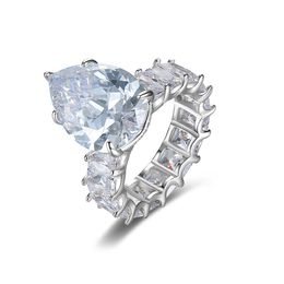New Super Sparkling Water Drop Zircon S925 Silver Ring Jewellery European Fashion Women Full Diamond Zircon Luxury Ring for Women Wedding Party Valentine's Day Gift SPC