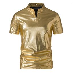 Men's Polos 2023 Summer Korean Style Personality Glossy Polo Shirts Men Casual Loose Solid Colour Gold For Size S-XXL