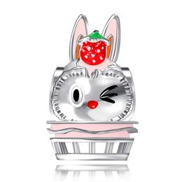 Metals High Quality Sterling Sier S925 Fashion Cute Animals Pink Rabbit Bracelet Charms Beaded Stberry Loose Beads Drop Delivery Dhm4R