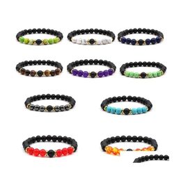 Charm Bracelets 8Mm Seven Chakra Buddha Matted Black Stone Beads Bracelet Women Men Bangle Beaded Hand Strings Drop Delivery Jewelry Dhfiu