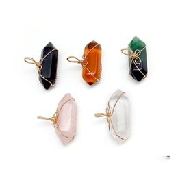 Charms Natural Crystal Shape Chakra Stone Hexagonal Prisms Methyst Rose Quartz Pendants For Jewelry Accessories Making Drop Delivery Dho5L