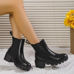 Boots Style Women's Ankle Platform Shoes Low Heels Slip-On Punk Non-Slip Sole Fashion Ladies Stretch Short 2023