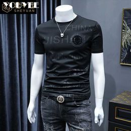 Men's T-Shirts Short Sleeve Tshirt Men's Slim Embroidered Light Luxury 2022 New Trend Summer Round Neck Male Tees Top Man Wear Clothing M4XL Z0221