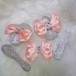 First Walkers Handmade Bow Hairband Rhinestones Baby Girl Spring Autumn Shoes Warm Boots First Walker Sparkle Bling Crystal Princess Shower 230220