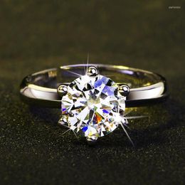 Cluster Rings 18k White Gold Fashion Six Prong Wedding Ring For Women 1 Diamond Engagement Femme Bride Valentines Gift Girl