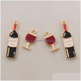 Charms 10Pcs Wine Bottle And Cup Enamel Charm For Jewellery Making Fashion Earring Pendant Bracelet Necklace Diy Design Drop Del D0F