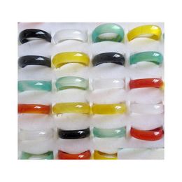 Band Rings 6Mm Wide Pink Green Red Glass Crystal Agate Jade Ring Jewellery Finger For Women Me Baby Drop Delivery Dhl03