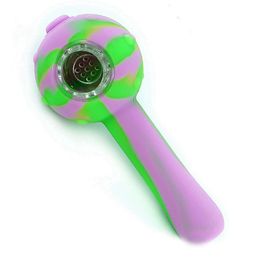 Latest Colourful Silicone Pipes Dry Herb Tobacco Thick Glass Philtre Bowl Portable Handpipes Oil Rigs Stash Case Cigarette Holder Hand Smoking