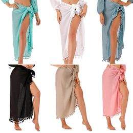 Ladiess bikini cover-ups Polyester beach towel Sun protection tassel shawl one-piece apron skirt stcy2119 swimwear cover-up beach skirt