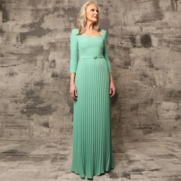 Casual Dresses Bright Green Mother Of The Bride Floor Length Sweetheart With Belt Wedding Party Dress Three Quarter Sleeve 230221