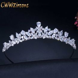 Tiaras CWWZircons High Quality Cubic Zirconia Romantic Bridal Flower Tiara Crown Wedding Bridesmaid Hair Accessories Jewellery A008 Z0220
