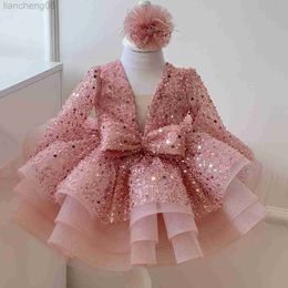 Girl's Dresses 2022 Autumn Winter New Children's Girls Sequined Dress Princess Dresses Christmabirthday Party Dress Haute Couture Girl Dress W0221